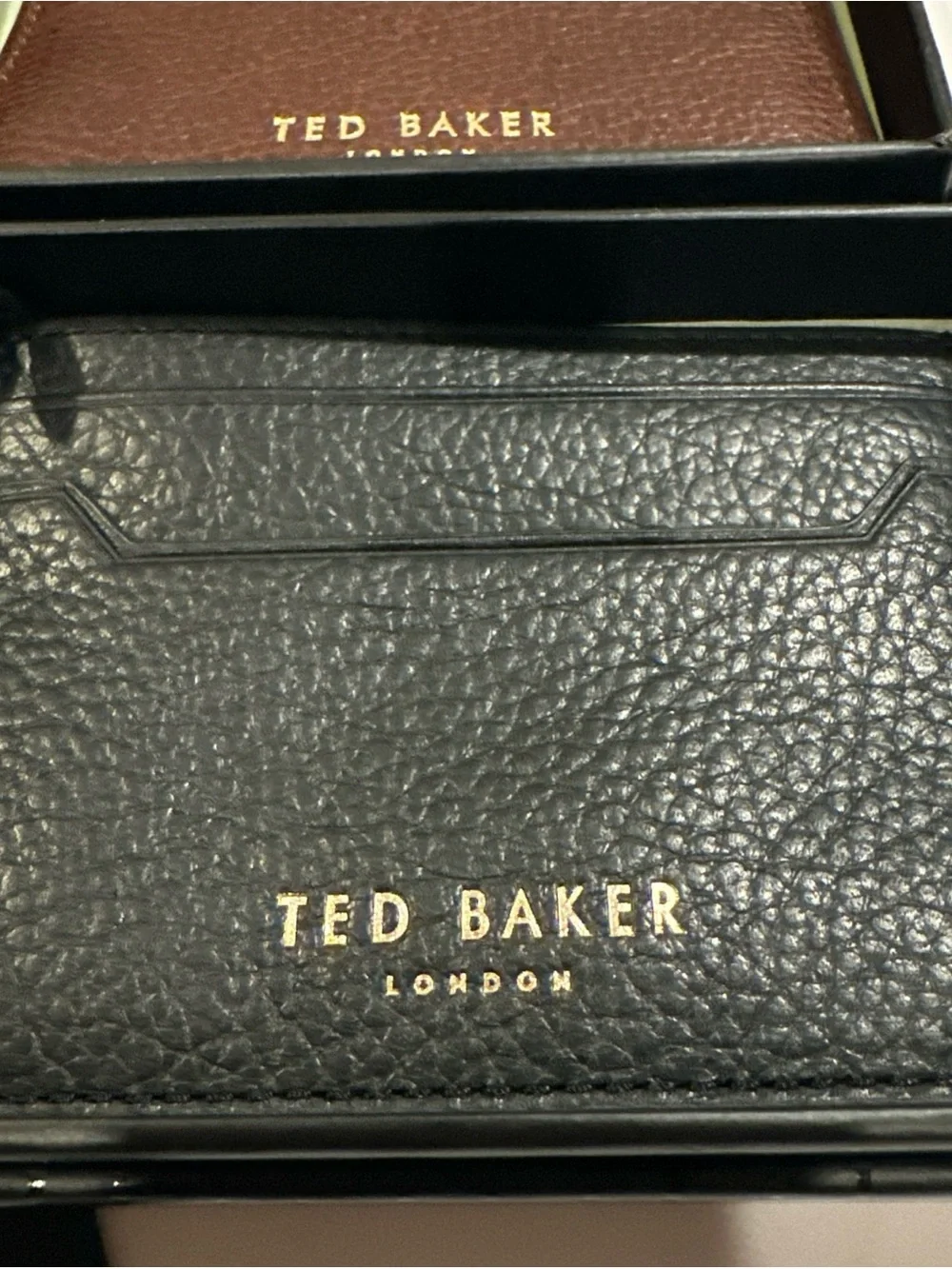 Ted Baker Black and Brown Pebbled Leather Card Holders with Gold Logo